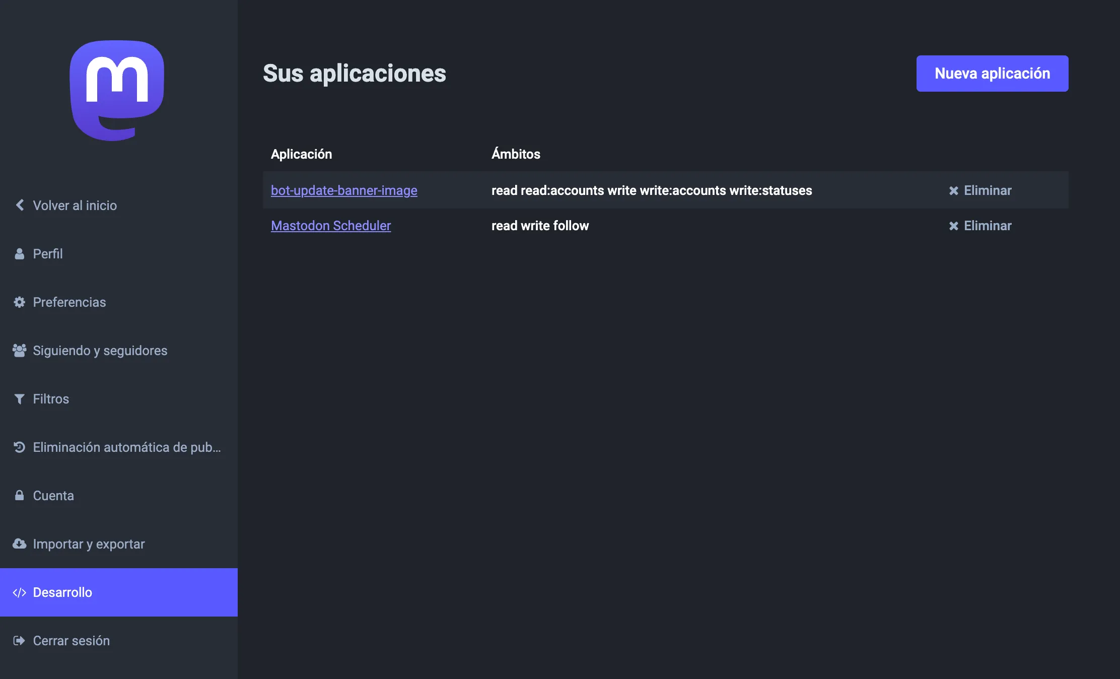 Nueva aplicación en Mastodon