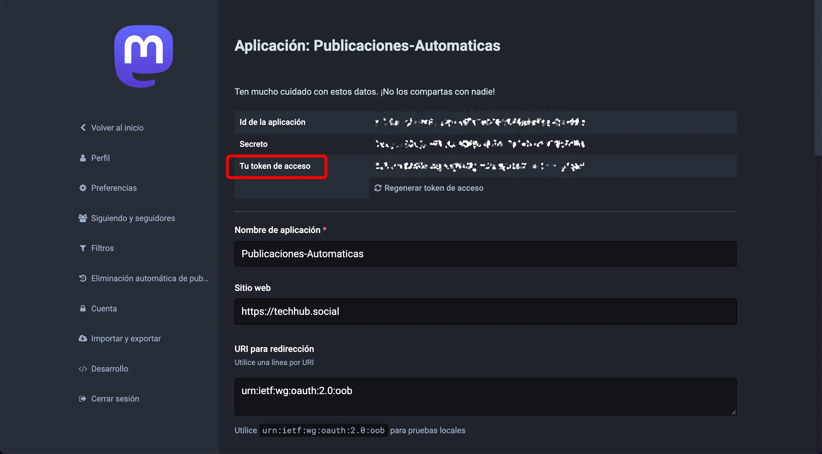 Token de acceso de la aplicación