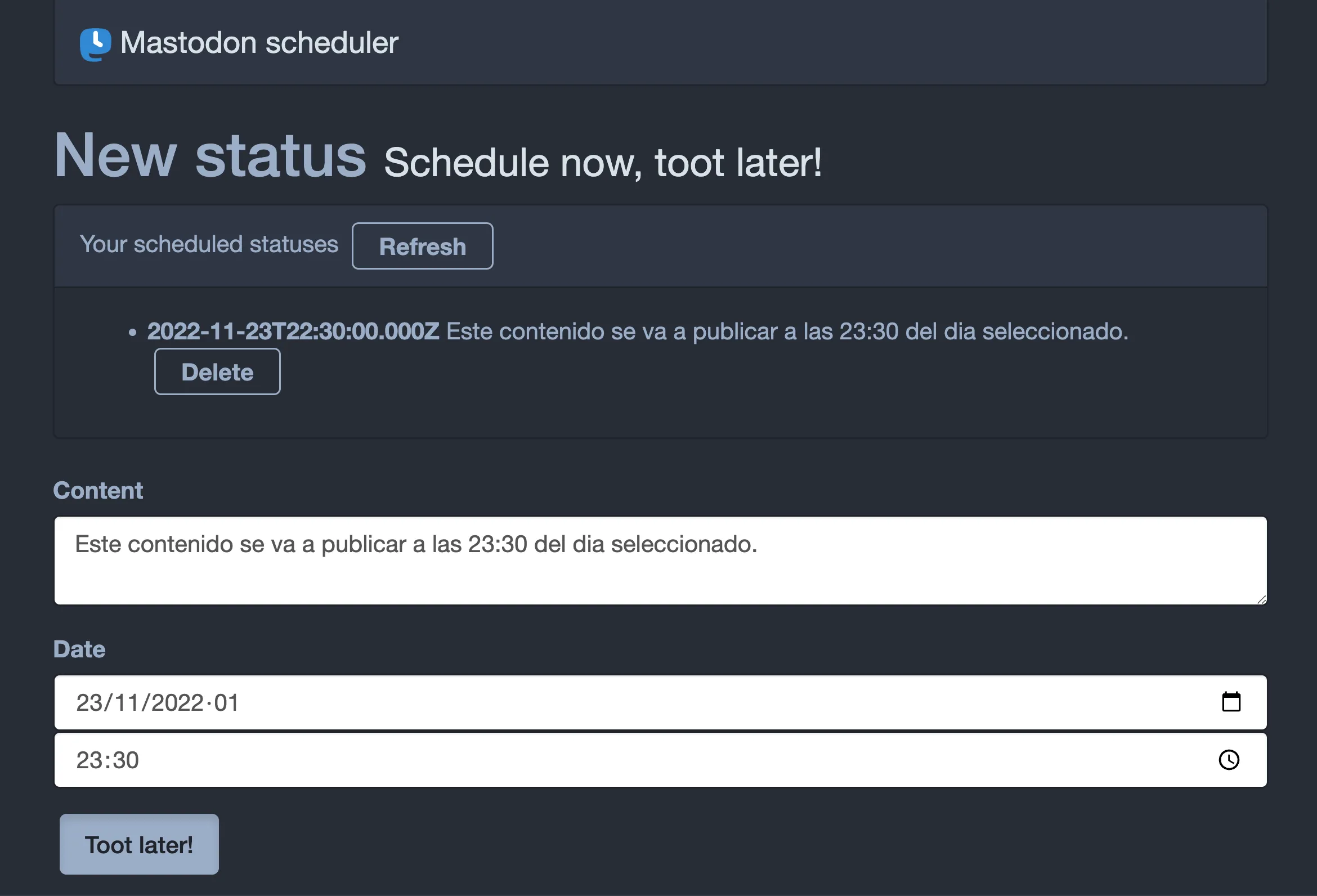 Programar publicación en Mastodon