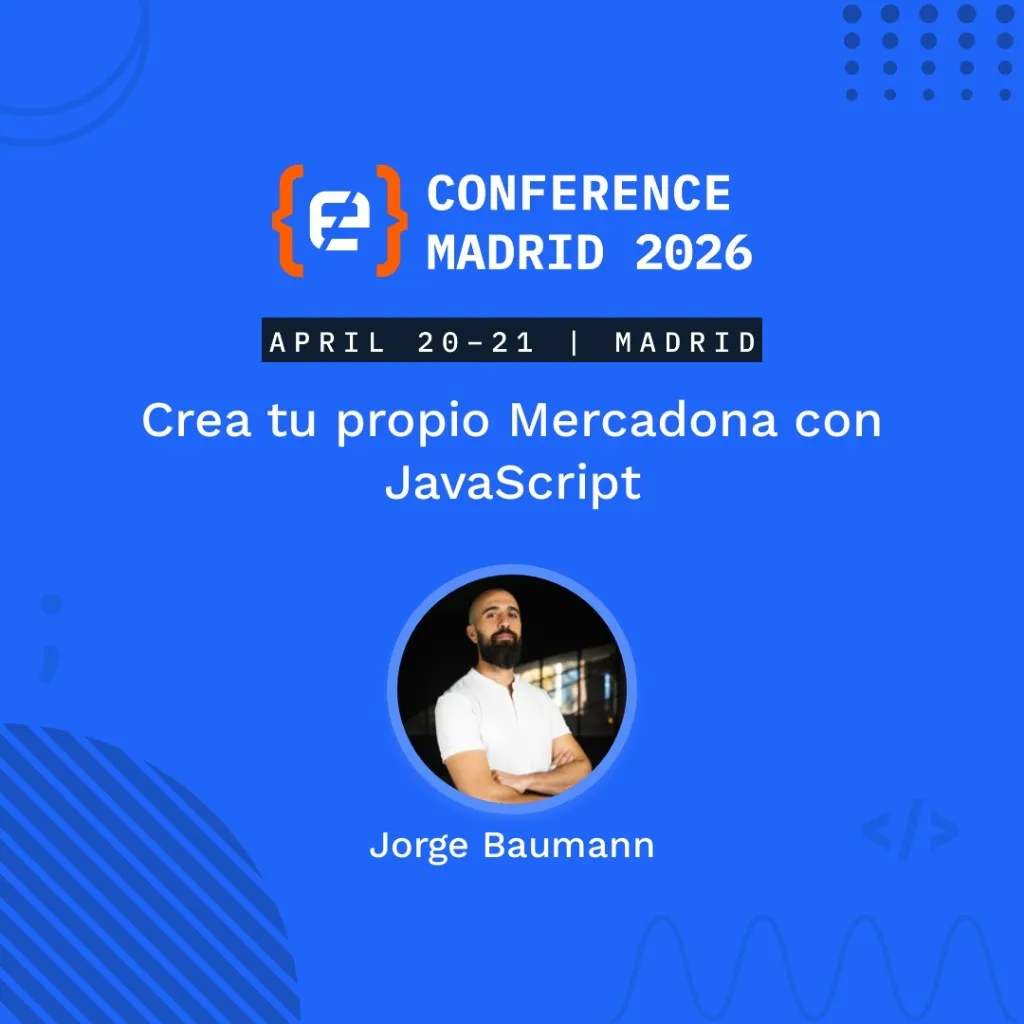 Cartel de la charla «Crea tu propio Mercadona con JavaScript» en Codemotion Madrid 2026
