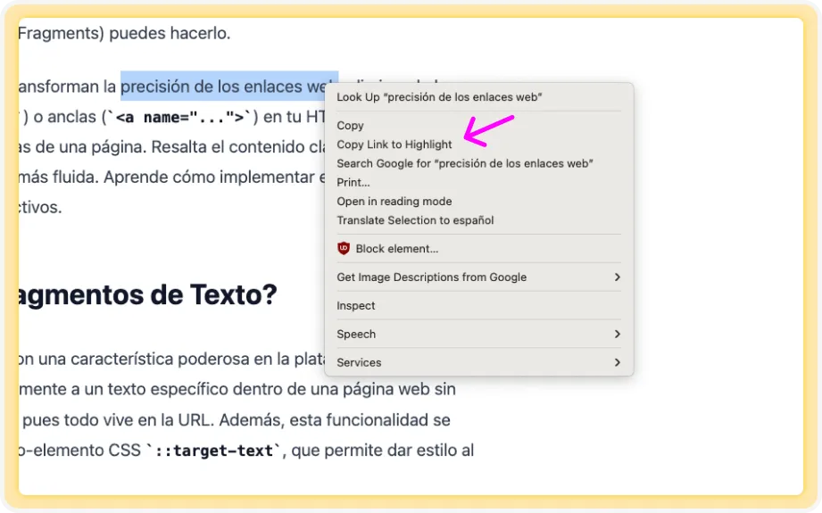 Copiar enlace con texto resaltado