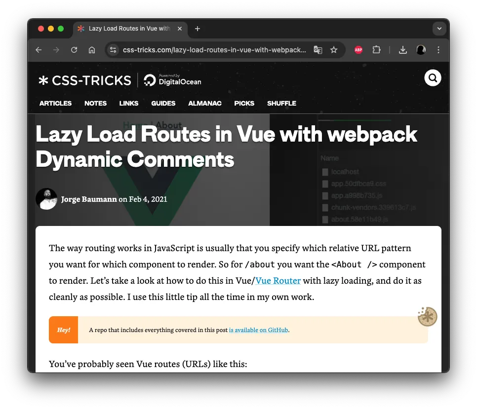 Lazy Load Routes in Vue with webpack Dynamic Comments